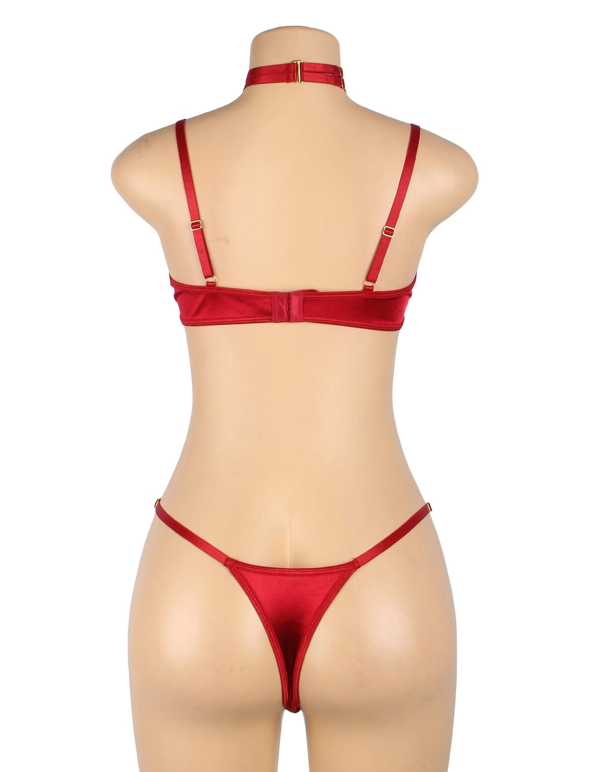 Linsori Scarlet Velvet Halter Bra Set - side view
