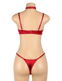 Linsori Scarlet Velvet Halter Bra Set - side view