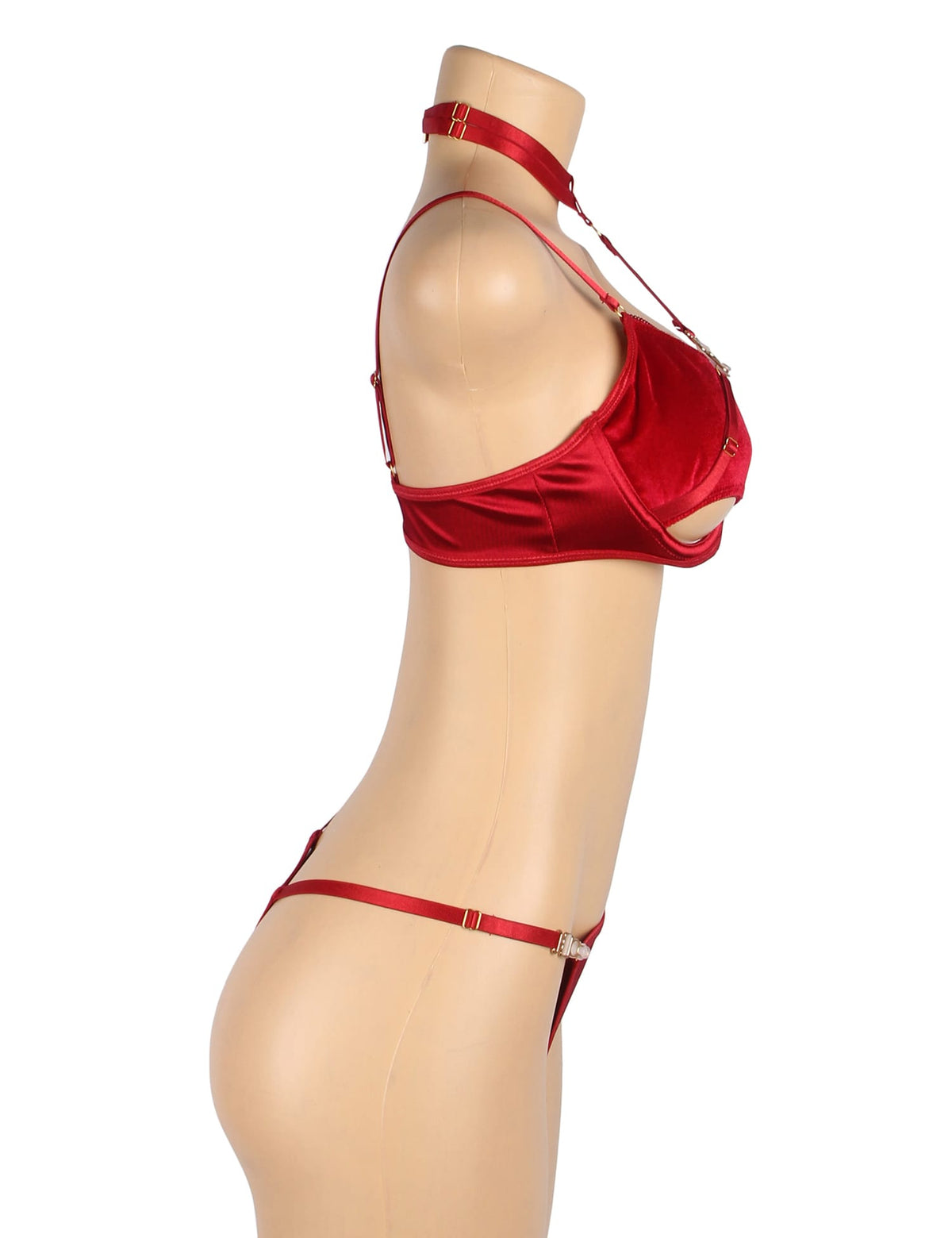 Linsori Scarlet Velvet Halter Bra Set - styled view