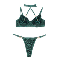Linsori Emerald Velvet Halter Bra Set - close-up