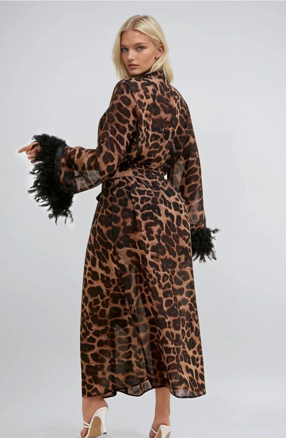 Linsori Wild Nights Feather Trim Robe - back view