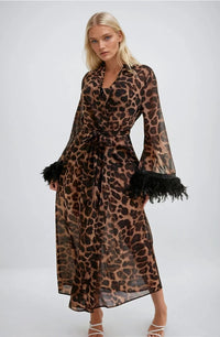 Linsori Wild Nights Feather Trim Robe - styled view