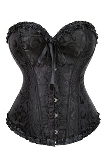Linsori Noir Brocade Sweetheart Corset — Plus Size - front view