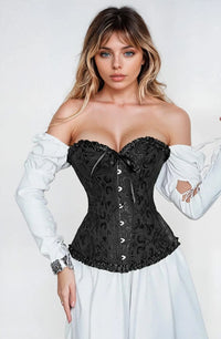 Linsori Noir Brocade Sweetheart Corset — Plus Size - front view