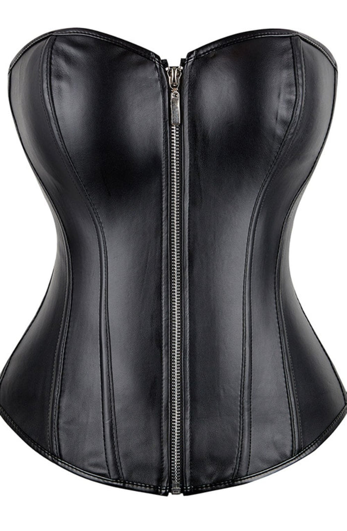 Linsori Obsidian Leather-Look Lace-Up Corset — Plus Size - detail view