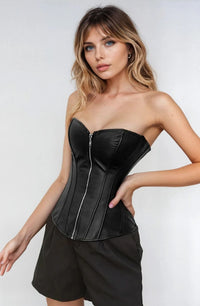 Linsori Obsidian Leather-Look Lace-Up Corset — Plus Size - close-up