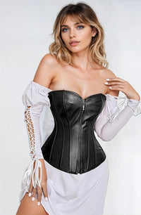 Linsori Obsidian Leather-Look Lace-Up Corset — Plus Size - front view