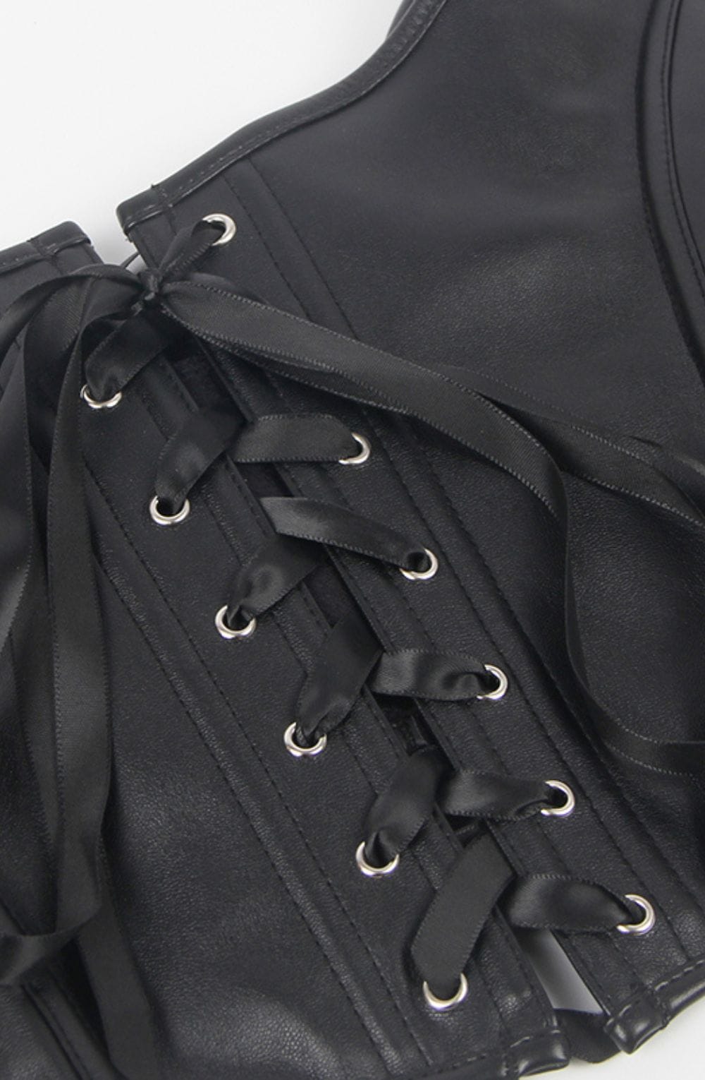 Linsori Noir Leather-Look Corset Top - detail view