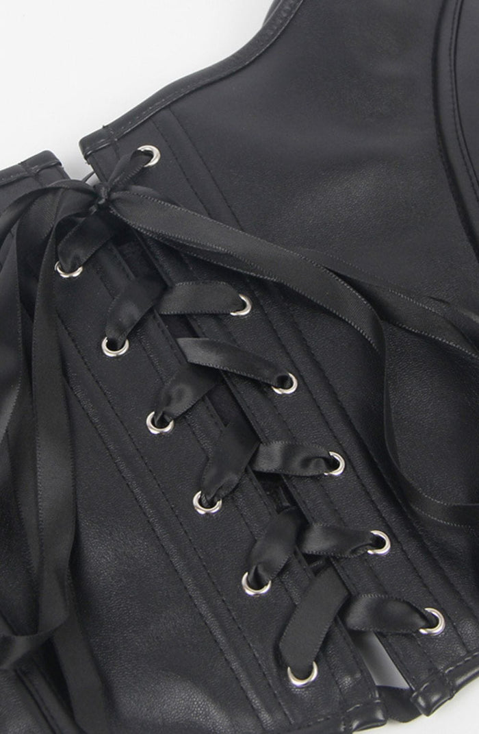Linsori Noir Leather-Look Corset Top - detail view