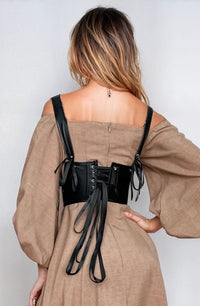 Linsori Noir Leather-Look Corset Top - close-up