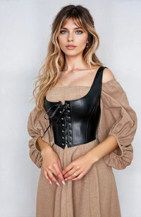 Linsori Noir Leather-Look Corset Top - styled view