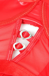 Linsori Crimson Leather & Mesh Bodysuit - styled view