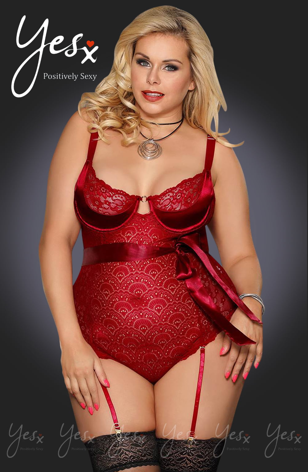 Linsori Crimson Lace Hourglass Body - side view