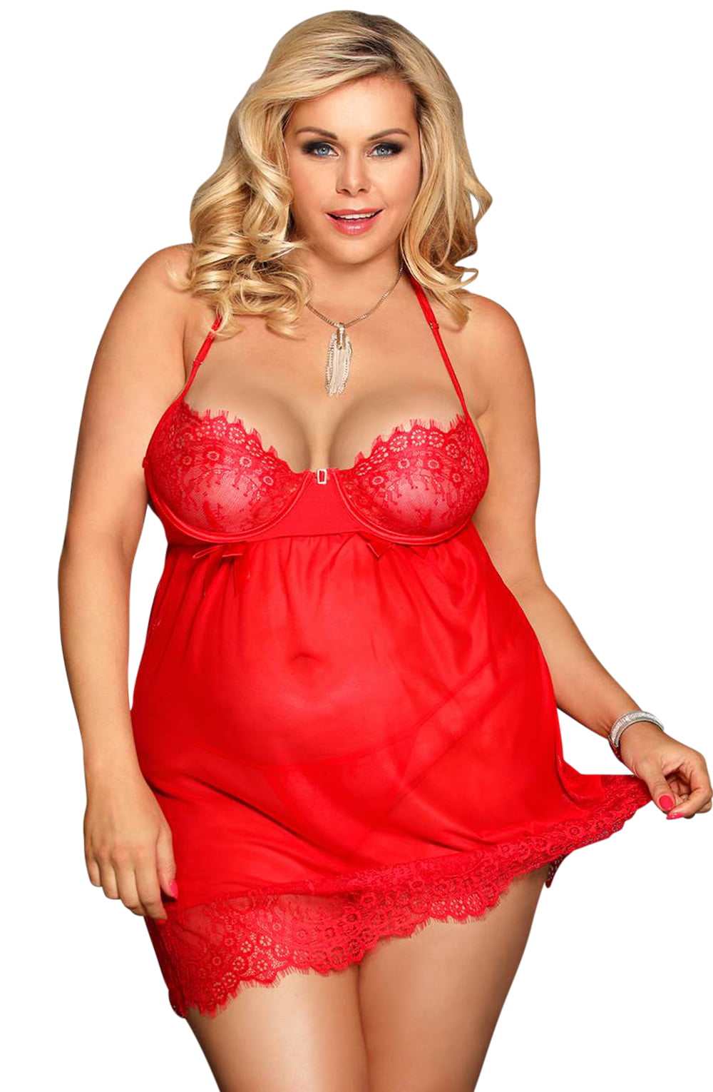 Linsori Scarlet Eyelet Lace Babydoll Set - side view