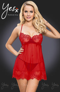 Linsori Crimson Eyelet Lace Babydoll Set - detail view