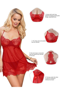 Linsori Crimson Eyelet Lace Babydoll Set - lifestyle view