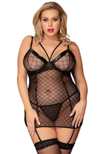 Linsori Noir Mesh Plunge Chemise Yx954q - styled view