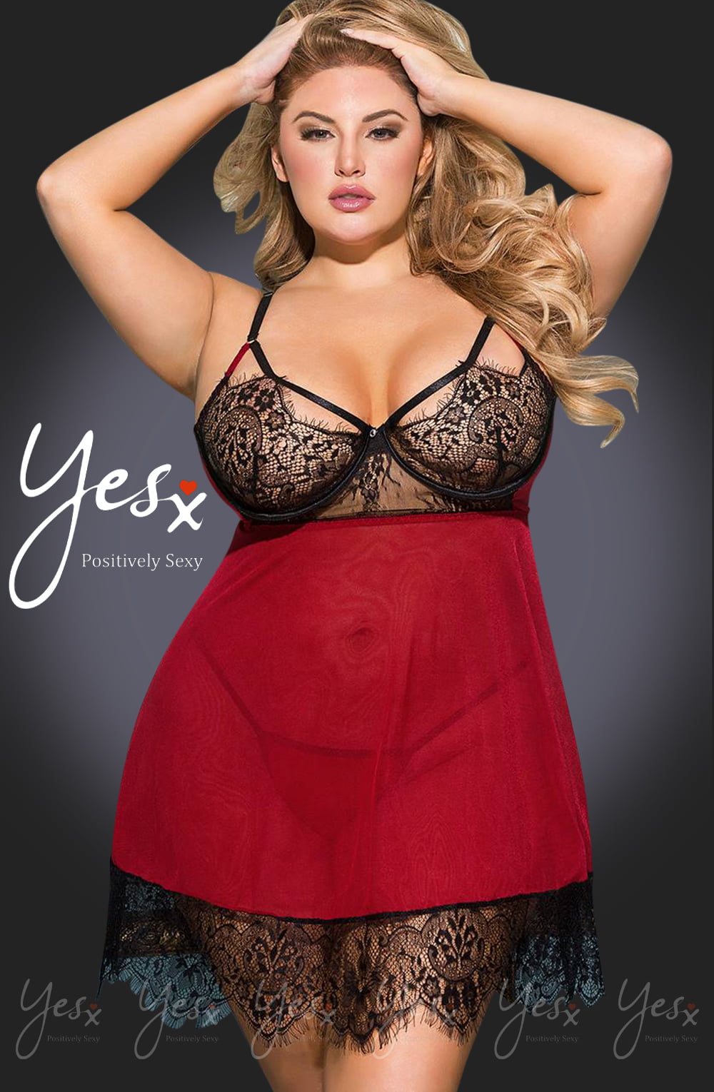 Linsori Noir Rouge Babydoll Set Plus - lifestyle view