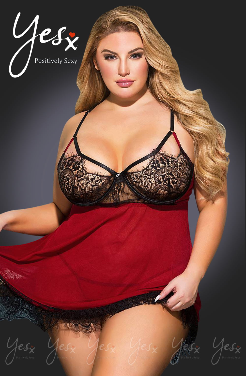 Linsori Noir Rouge Babydoll Set Plus - detail view