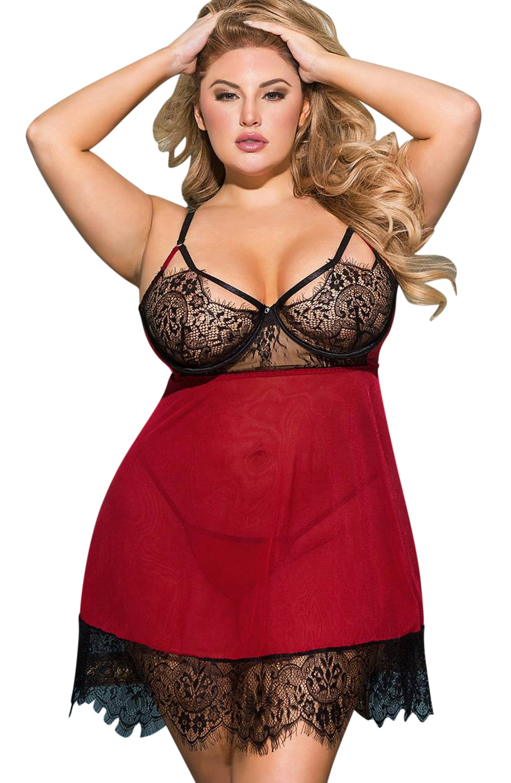 Linsori Noir Rouge Babydoll Set Plus - side view