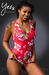 Linsori Blush Floral Scalloped Swimsuit - close-up