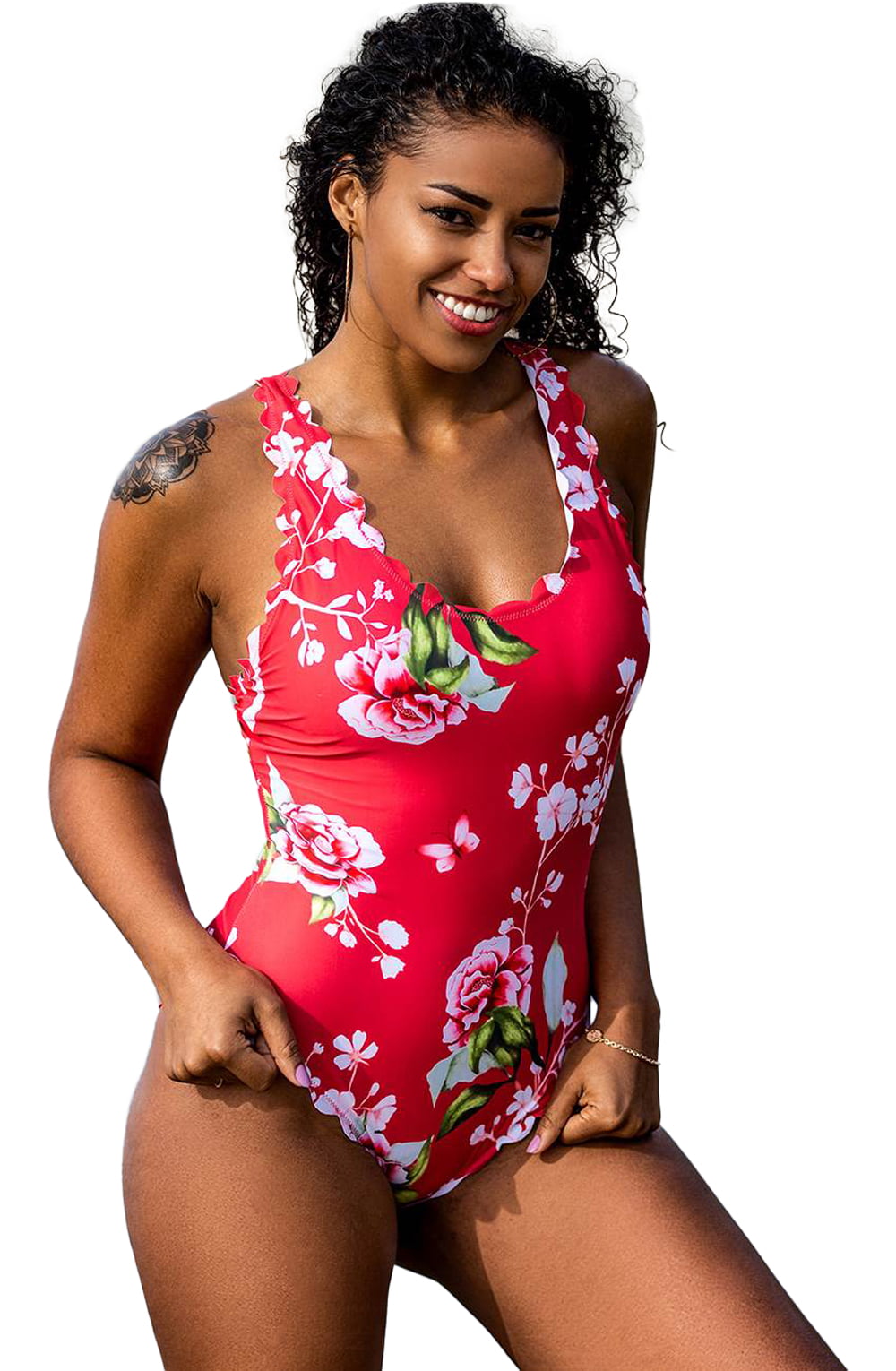 Linsori Blush Floral Scalloped Swimsuit - product view