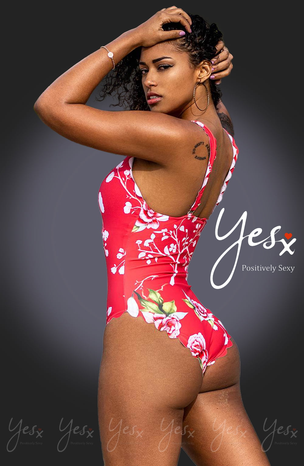 Linsori Blush Floral Scalloped Swimsuit - side view