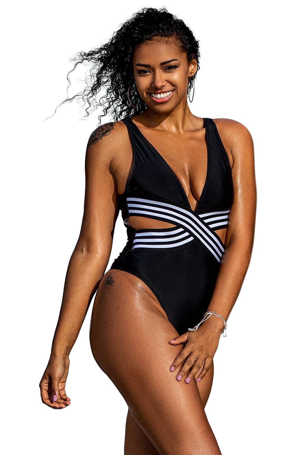 Linsori Obsidian Plunge One Piece Swimsuit - side view