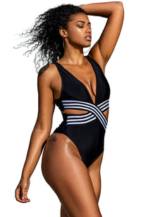 Linsori Obsidian Plunge One Piece Swimsuit - styled view