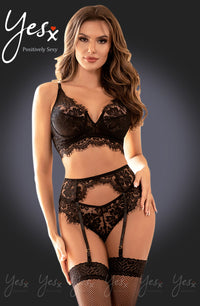 Linsori Noir Eyelet Lace Suspender Set - lifestyle view