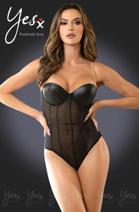 Linsori Onyx Sheer Chain Strap Bodysuit - front view
