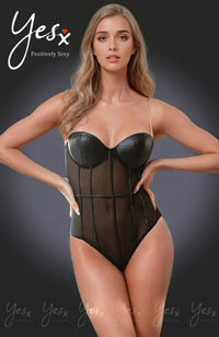 Linsori Onyx Sheer Chain Strap Bodysuit - back view