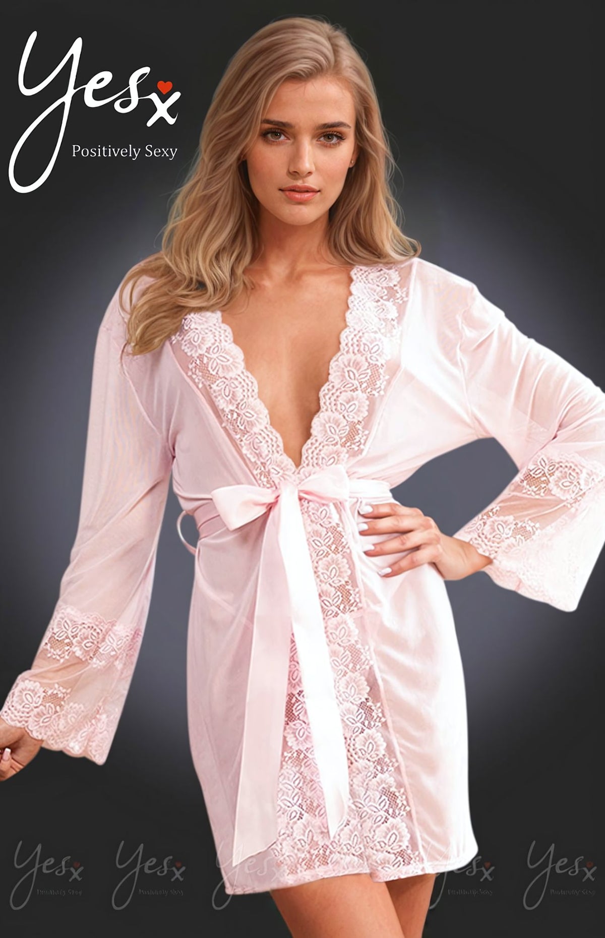 Linsori Blush Floral Sheer Dressing Gown - detail view