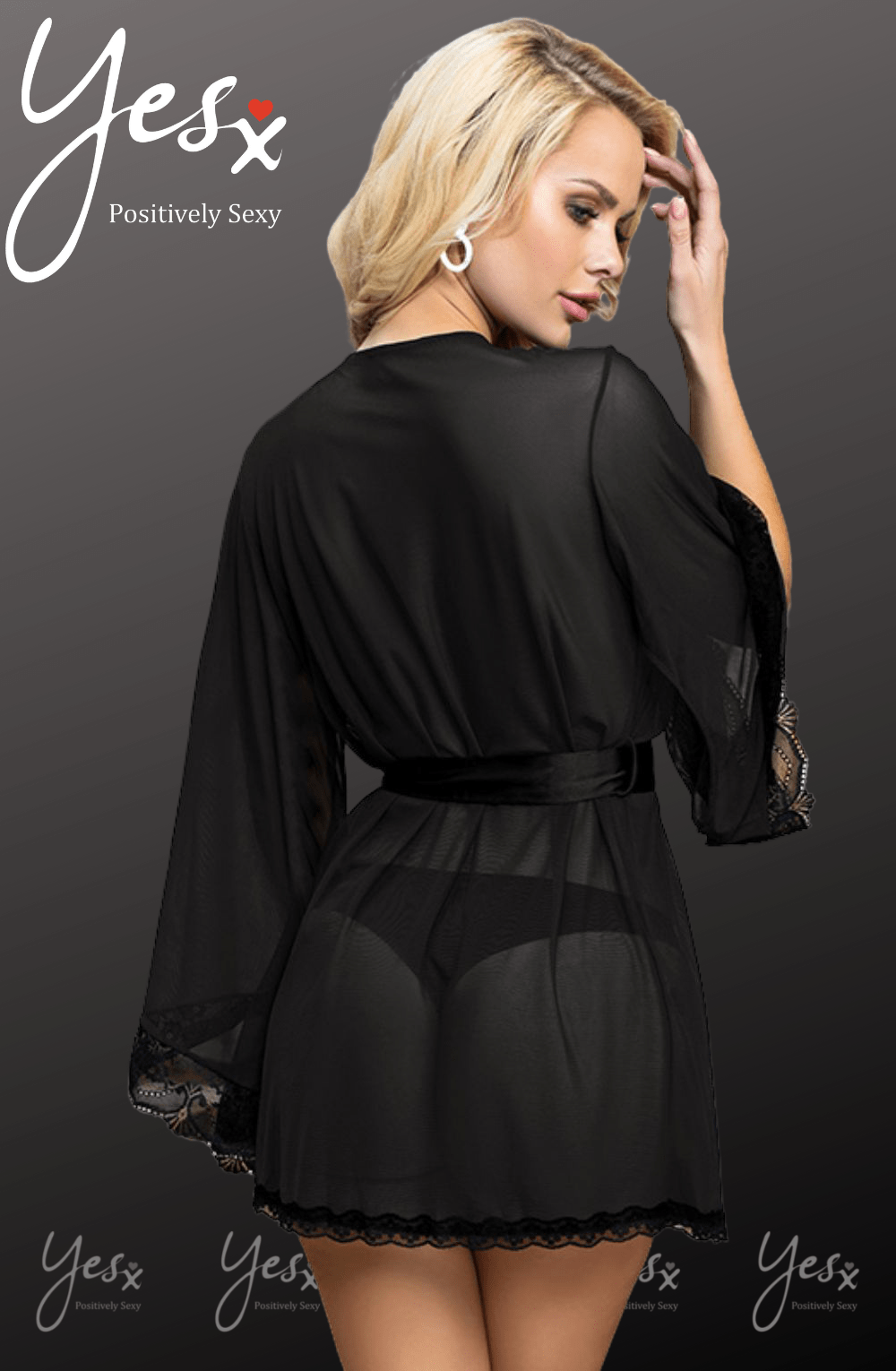 Linsori Noir Lace Flowing Dressing Gown - front view