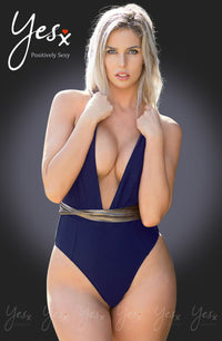 Linsori Navy Deep Plunge Swimsuit - side view