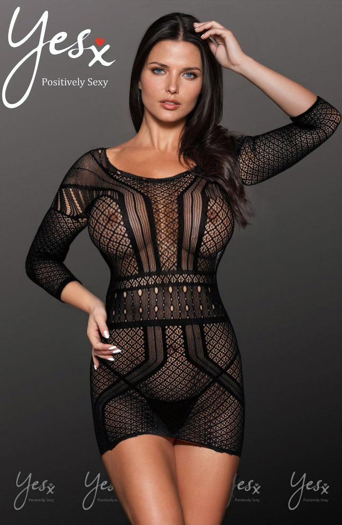 Linsori Noir Open Back Bodystocking Dress - front view
