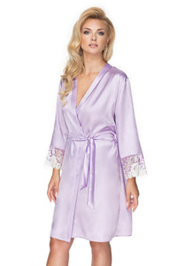 Linsori Lavender Floral Satin Dressing Gown - styled view