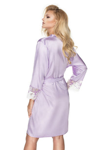 Linsori Lavender Floral Satin Dressing Gown - detail view