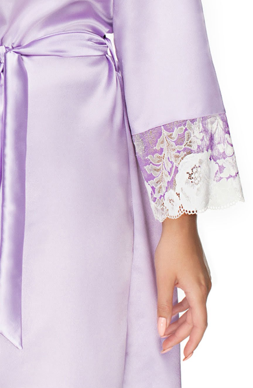 Linsori Lavender Floral Satin Dressing Gown - back view