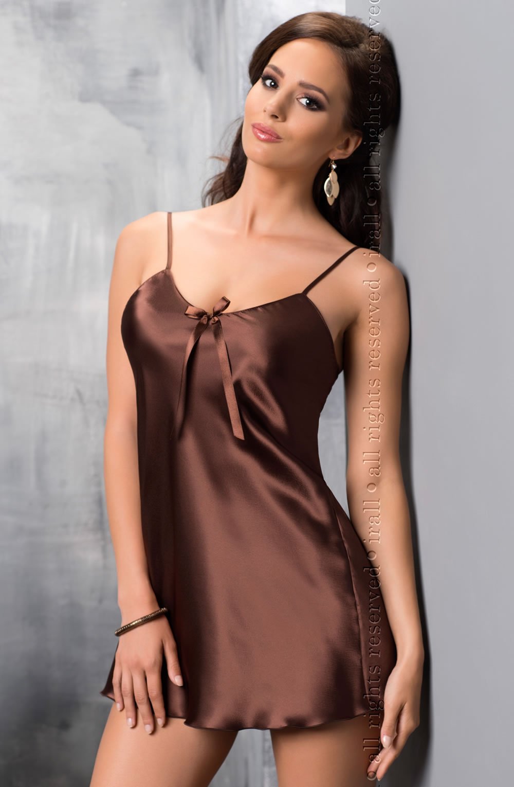 Linsori Champagne Satin Nightdress - close-up