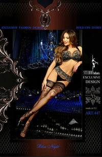 Linsori Midnight Lace Top Hold Ups - side view
