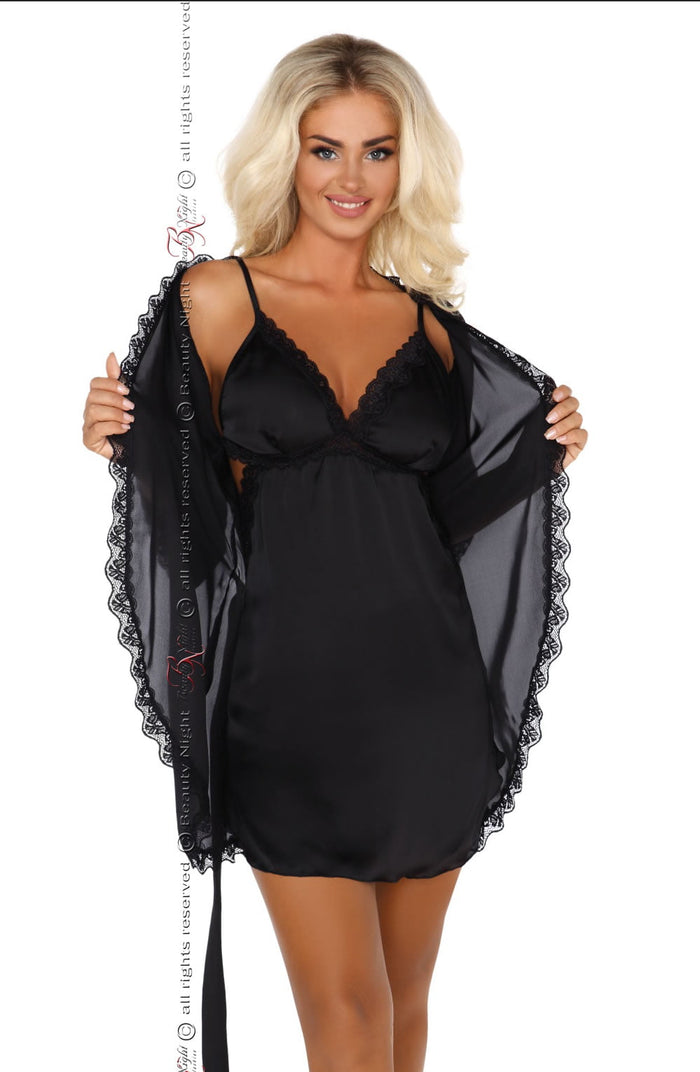 Linsori Shannon Midnight Satin Robe - detail view