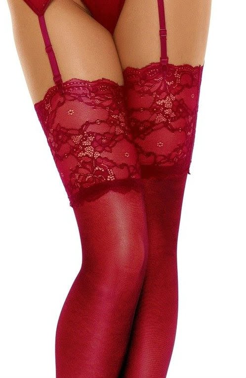 Linsori Cherry Romance Lace Top Stockings - detail view