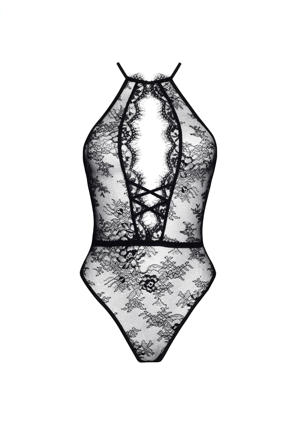 Linsori Noir Lace Cut-Out Floral Lace Teddy - back view