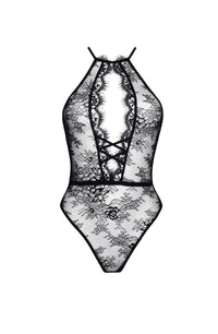 Linsori Noir Lace Cut-Out Floral Lace Teddy - back view