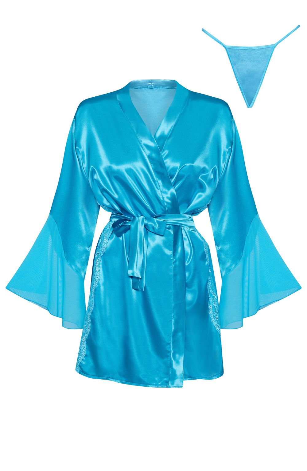 Linsori Azure Satin Flared Sleeve Peignoir - side view