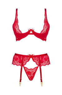 Linsori Noir Rose Lace Three-Piece Set - detail view