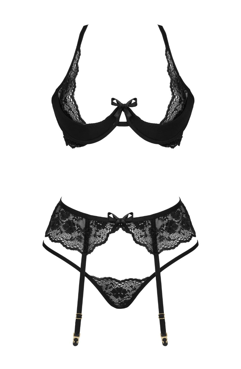 Linsori Noir Rose Lace Three-Piece Set - front view