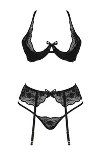 Linsori Noir Rose Lace Three-Piece Set - front view
