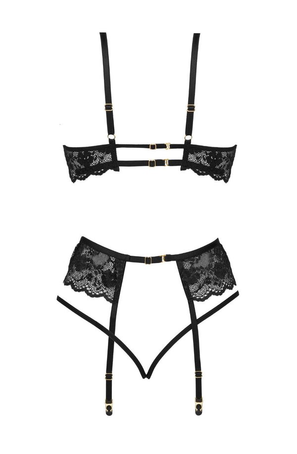Linsori Noir Rose Lace Three-Piece Set Plus Size - side view